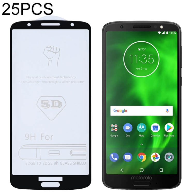 25 PCS 9H 5D Full Glue Full Screen Tempered Glass Film for Motorola Moto G6 Plus