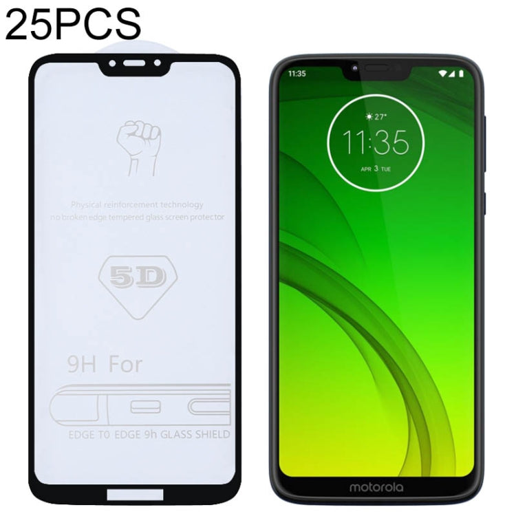 25 PCS 9H 5D Full Glue Full Screen Tempered Glass Film for Motorola Moto G7 Power