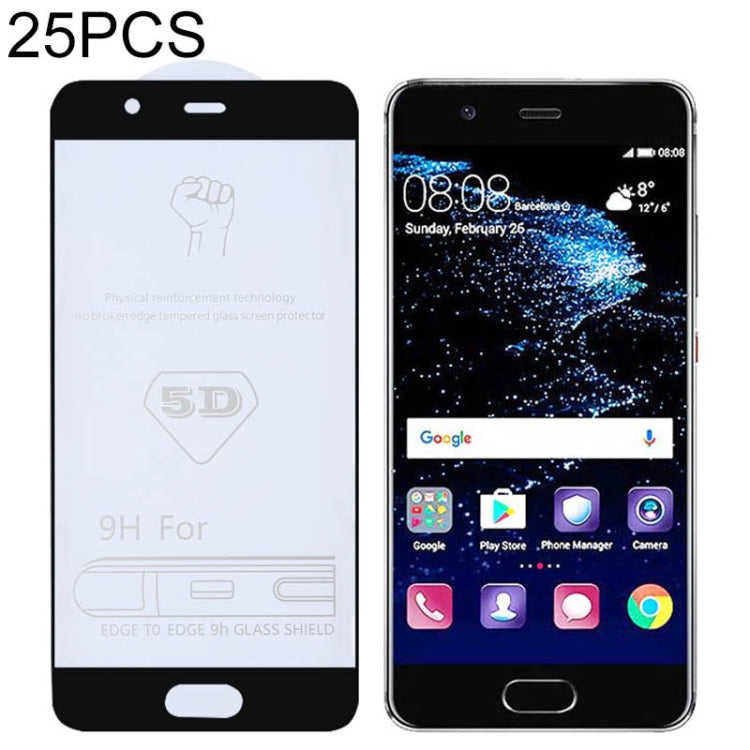 25 PCS 9H 5D Full Glue Full Screen Tempered Glass Film for Huawei P10