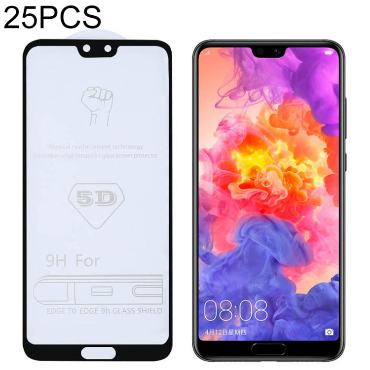25 PCS 9H 5D Full Glue Full Screen Tempered Glass Film for Huawei P20 Pro