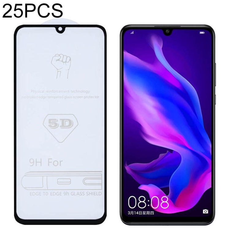 25 PCS 9H 5D Full Glue Full Screen Tempered Glass Film for Huawei P30 Lite / Nova 4e