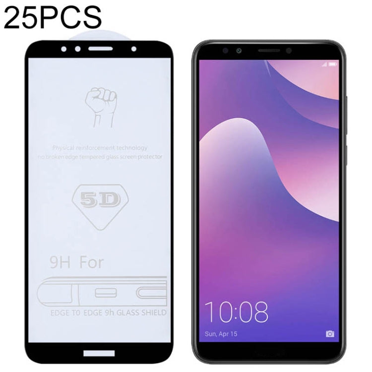 25 PCS 9H 5D Full Glue Full Screen Tempered Glass Film for Huawei Y7 (2018) / Enjoy 8