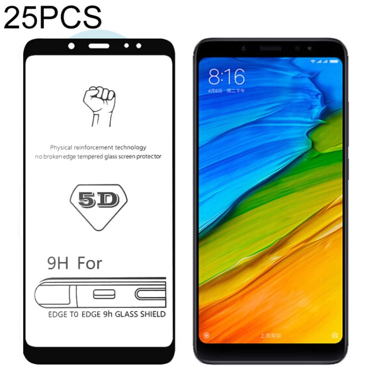 25 PCS 9H 5D Full Glue Full Screen Tempered Glass Film for Xiaomi Redmi Note 6