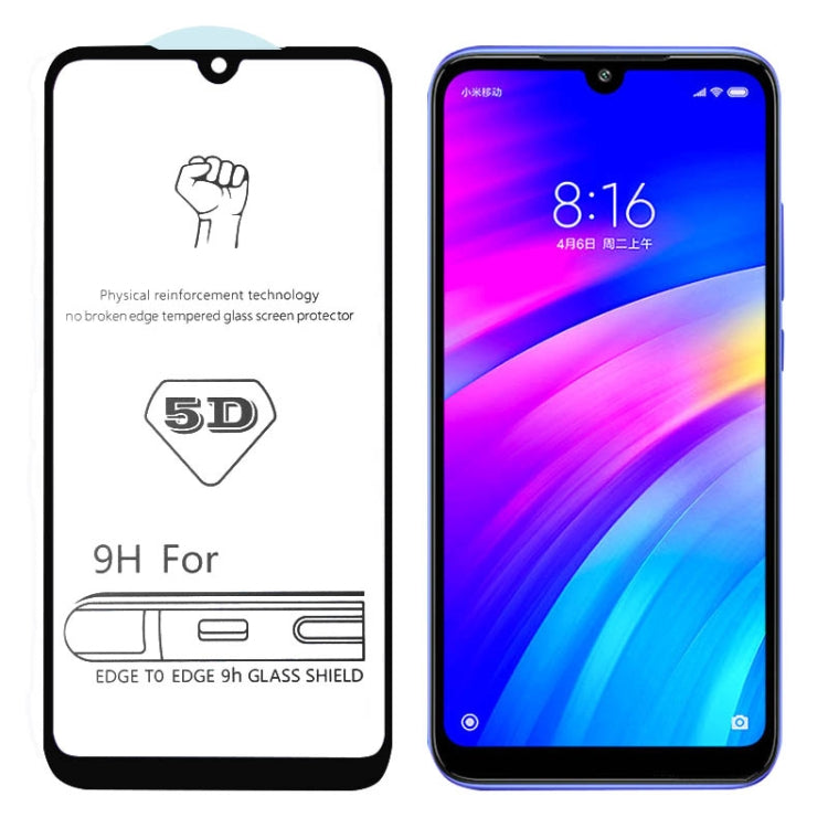 25 PCS 9H 5D Full Glue Full Screen Tempered Glass Film for Xiaomi Redmi 7