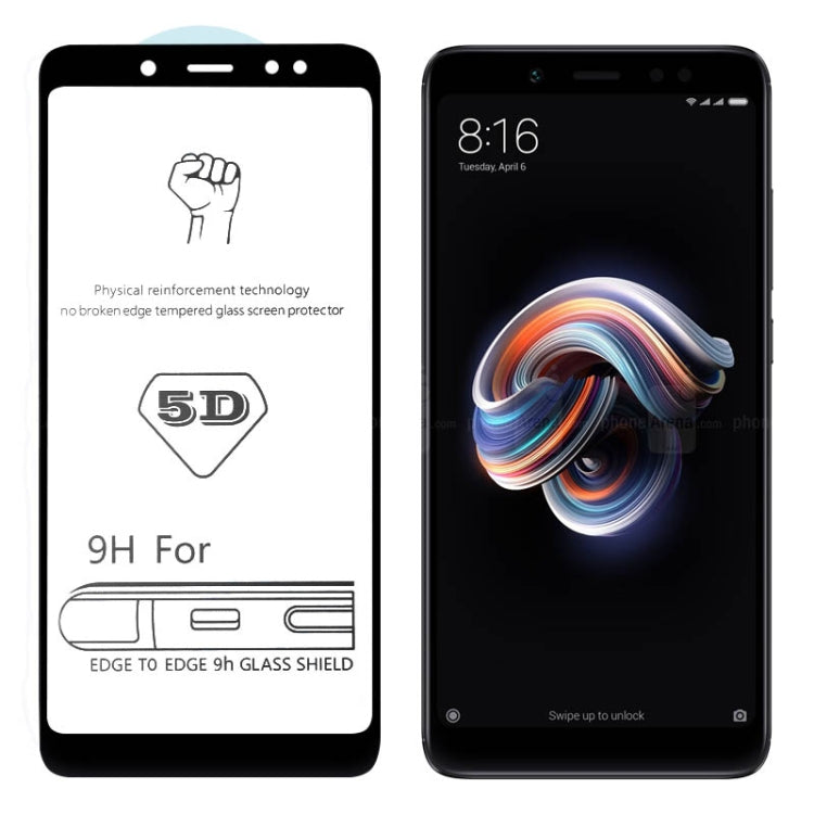 9H 5D Full Glue Full Screen Tempered Glass Film for Xiaomi Redmi Note 5 Pro