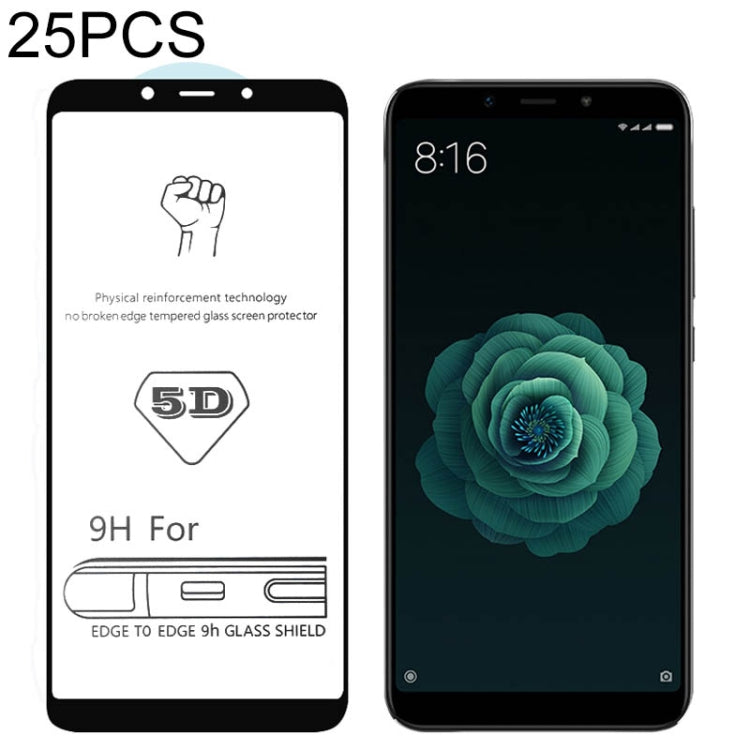 25 PCS 9H 5D Full Glue Full Screen Tempered Glass Film for Xiaomi Mi 6X / A2