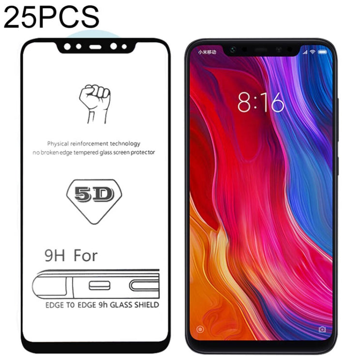 25 PCS 9H 5D Full Glue Full Screen Tempered Glass Film for Xiaomi Mi 8