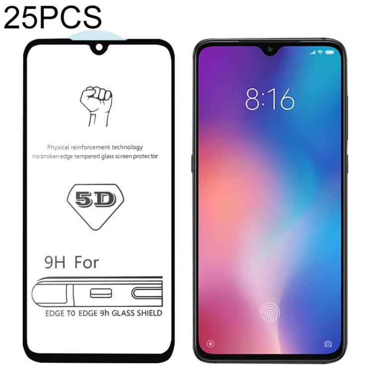 25 PCS 9H 5D Full Glue Full Screen Tempered Glass Film for Xiaomi Mi 9