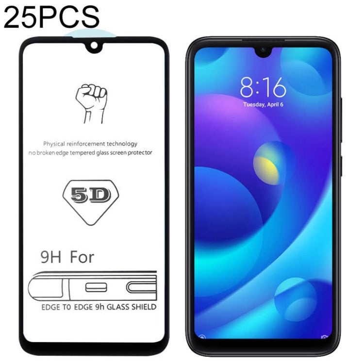 25 PCS 9H 5D Full Glue Full Screen Tempered Glass Film for Xiaomi Mi Play