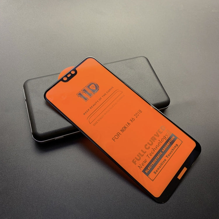 25 PCS mietubl Scratchproof 11D HD Full Glue Full Curved Screen Tempered Glass Film for Nokia 6.1 Plus (Nokia X6)(Black)