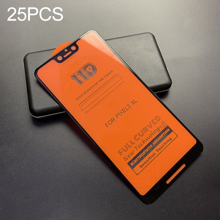 25 PCS mietubl Scratchproof 11D HD Full Glue Full Curved Screen Tempered Glass Film for Google Pixel 3 XL(Black)