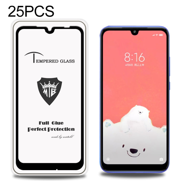 25 PCS MIETUBL Full Screen Full Glue Anti-fingerprint Tempered Glass Film for Xiaomi Redmi 7 (Black)