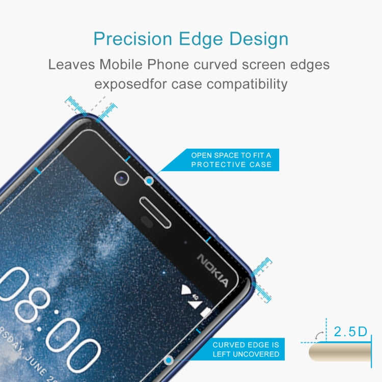 50 PCS 0.26mm 9H 2.5D Tempered Glass Film for Nokia 8, No Retail Package