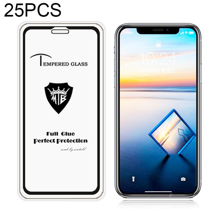 For iPhone XS Max 25pcs Full Screen Full Glue Anti-fingerprint Tempered Glass Film (Black)