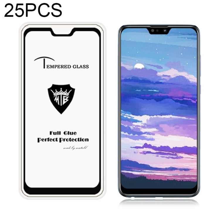 MIETUBL 25 PCS Full Screen Full Glue Anti-fingerprint Tempered Glass Film for Zenfone Max Pro (M2) ZB631KL(Black)