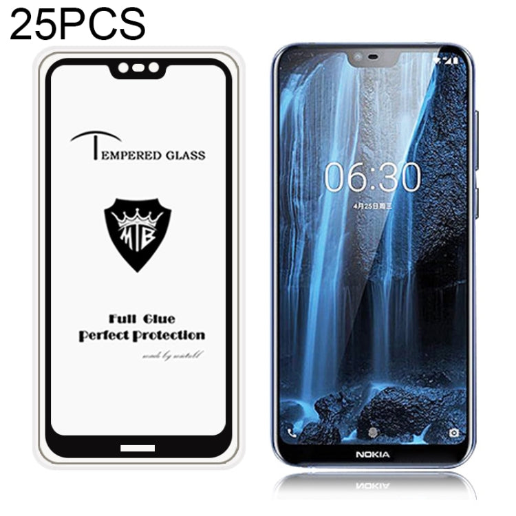 25 PCS MIETUBL Full Screen Full Glue Anti-fingerprint Tempered Glass Film for Nokia 6.1 Plus / X6 (Black)