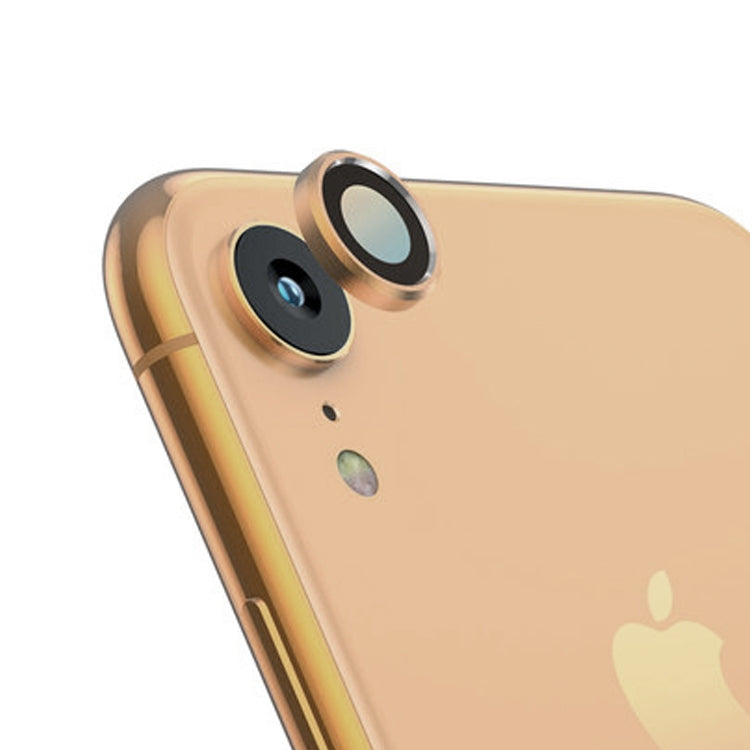 For iPhone XR 10pcs Titanium Alloy Metal Camera Lens Protector Tempered Glass Film(Gold)