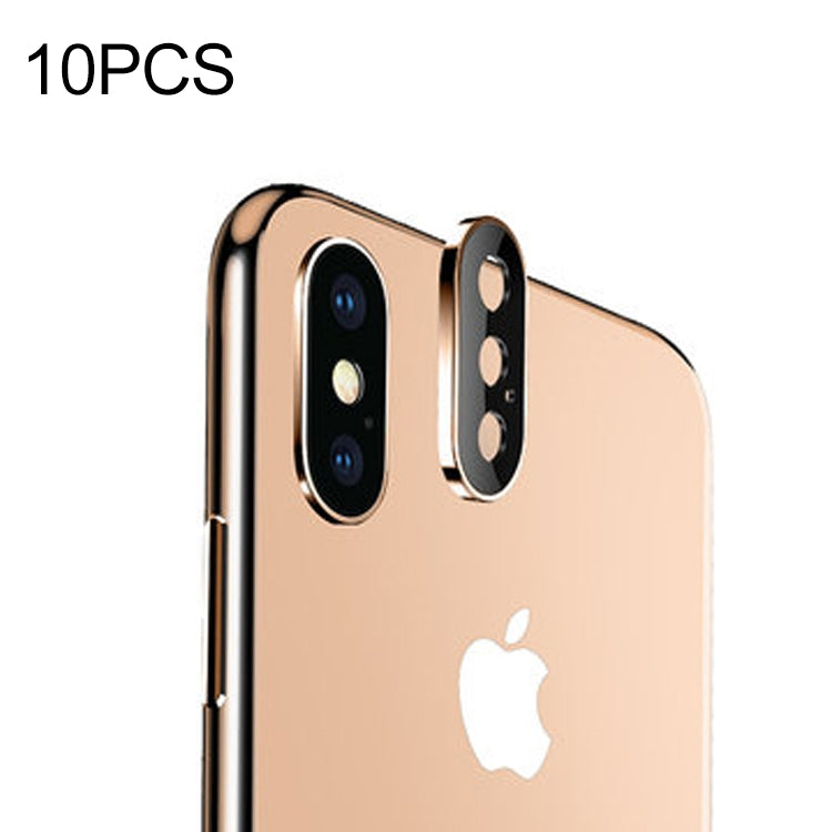 For iPhone XS Max 10pcs Titanium Alloy Metal Camera Lens Protector Tempered Glass Film(Gold)