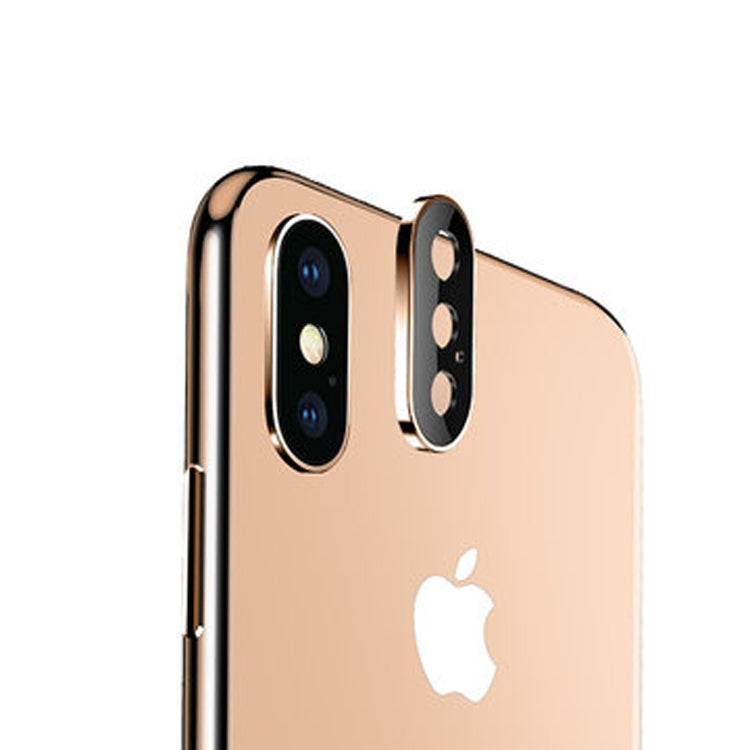 For iPhone XS Max 10pcs Titanium Alloy Metal Camera Lens Protector Tempered Glass Film(Gold)