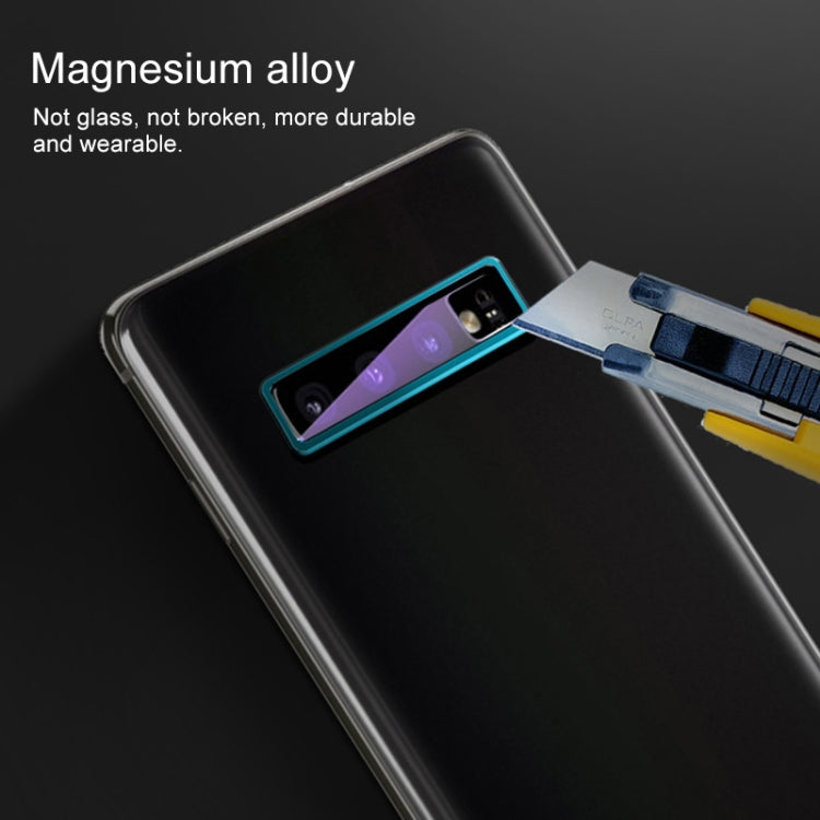 Scratchproof Mobile Phone Metal Rear Camera Lens Ring + Rear Camera Lens Tempered Protective Film Set for Samsung Galaxy S10+
