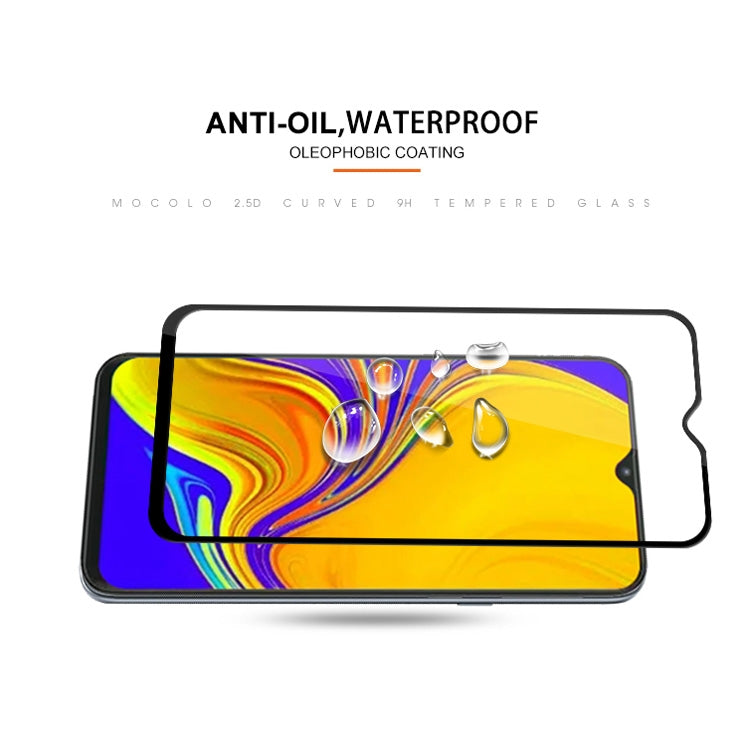 mocolo 0.33mm 9H 2.5D Silk Print Tempered Glass Film for Galaxy A30 / Galaxy A50, Fingerprint Unlock Is Not Supported (Black)