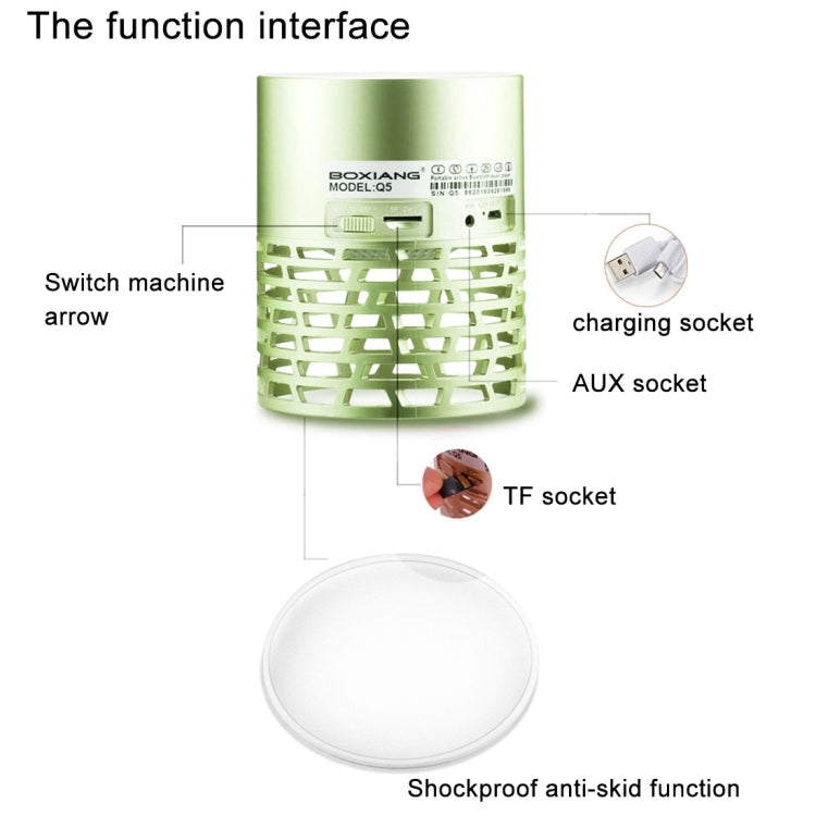 BOXIANG Q5 Multifunctional Color LED Light Wireless Bluetooth Speaker , with Mic, Support Hands-free Answer Phone & FM Radio & TF Card & Touch Button