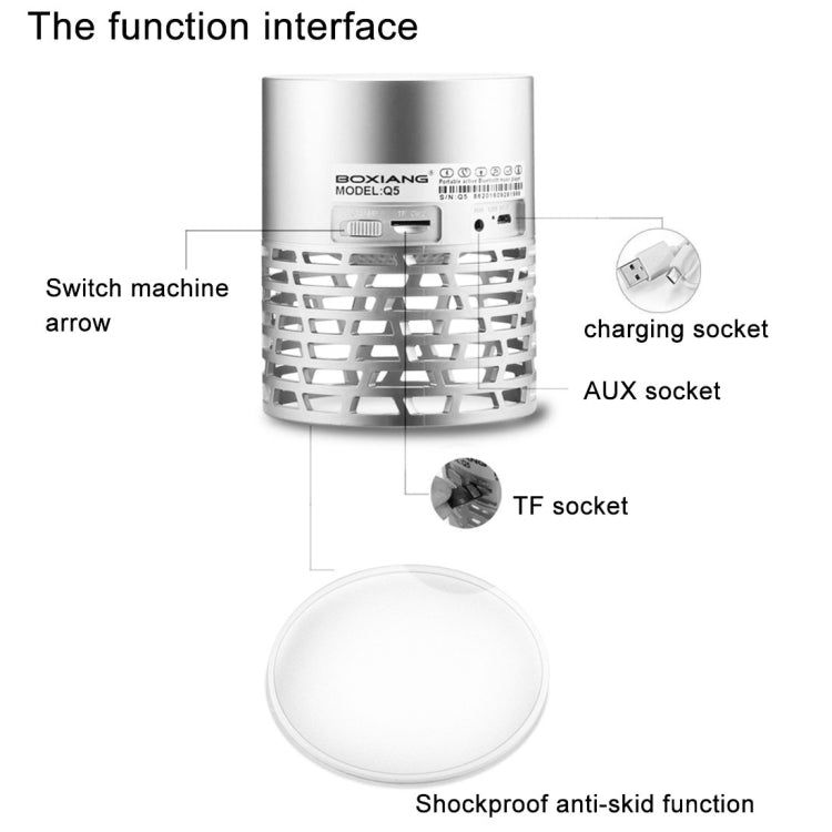 BOXIANG Q5 Multifunctional Color LED Light Wireless Bluetooth Speaker , with Mic, Support Hands-free Answer Phone & FM Radio & TF Card & Touch Button