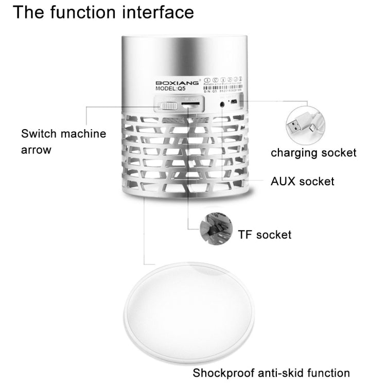 BOXIANG Q5 Multifunctional Color LED Light Wireless Bluetooth Speaker , with Mic, Support Hands-free Answer Phone & FM Radio & TF Card & Touch Button