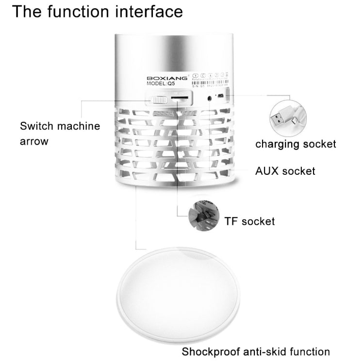 BOXIANG Q5 Multifunctional Color LED Light Wireless Bluetooth Speaker , with Mic, Support Hands-free Answer Phone & FM Radio & TF Card & Touch Button