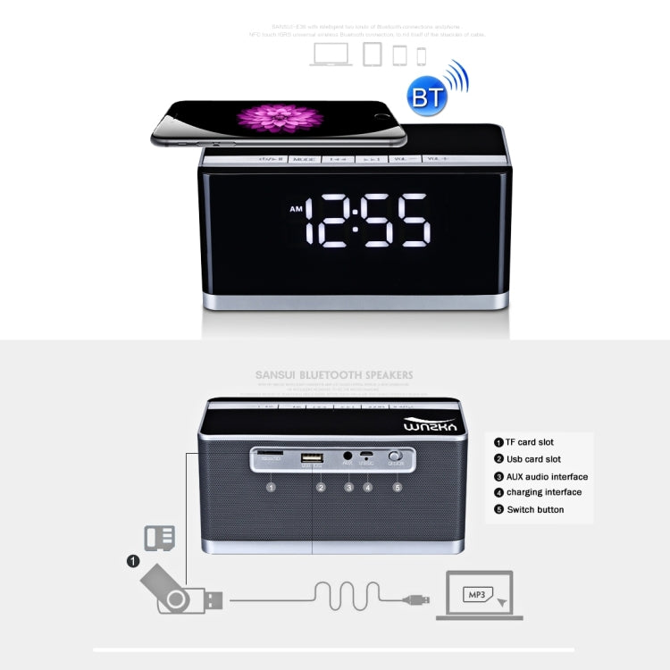 MUSKY DY 27 HiFi Portable Bluetooth Speaker with Mic & Handsfree, Support Clock Alarm / AUX, For iPhone, iPad, Galaxy, Sony, Lenovo, HTC, Huawei, Google, LG, Xiaomi, other Smartphones