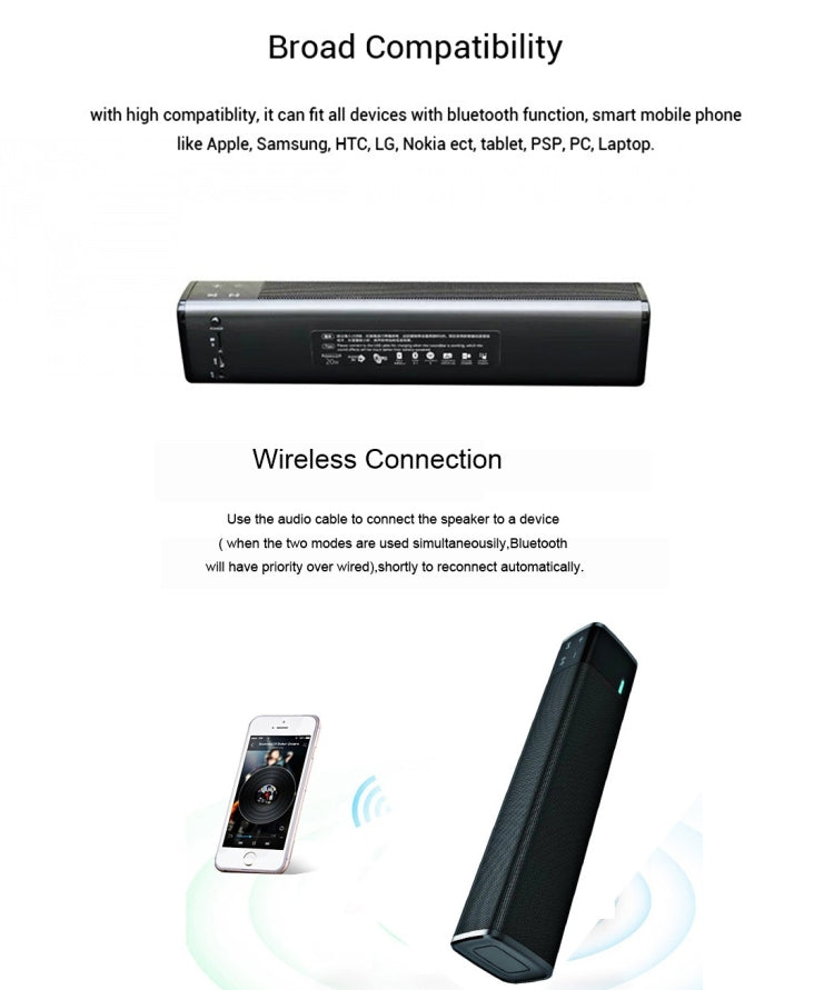 SL-1000S 20W Big Power Super Bass Subwoofer Portable Bluetooth Speaker with Mic & Handsfree, For iPhone, iPad, Galaxy, Sony, Lenovo, HTC, Huawei, Google, LG, Xiaomi, other Smartphones
