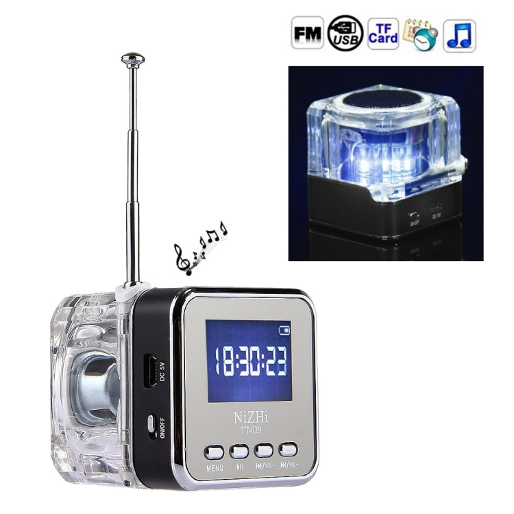 NiZHi TT-029 Multifunctional Mini Multimedia Music Playback Speaker , with LCD Display & Color Light, Support TF Card & U-disk & AUX Line In and Out & FM & Alarm Clock and Time & Lyrics Display  Function