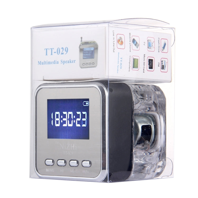 NiZHi TT-029 Multifunctional Mini Multimedia Music Playback Speaker , with LCD Display & Color Light, Support TF Card & U-disk & AUX Line In and Out & FM & Alarm Clock and Time & Lyrics Display  Function