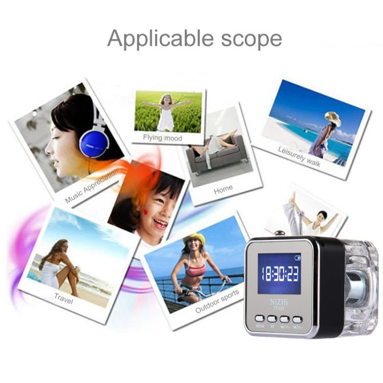NiZHi TT-029 Multifunctional Mini Multimedia Music Playback Speaker , with LCD Display & Color Light, Support TF Card & U-disk & AUX Line In and Out & FM & Alarm Clock and Time & Lyrics Display  Function