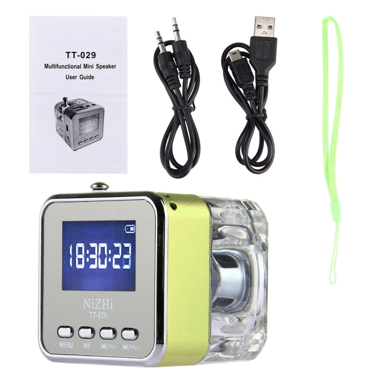 NiZHi TT-029 Multifunctional Mini Multimedia Music Playback Speaker , with LCD Display & Color Light, Support TF Card & U-disk & AUX Line In and Out & FM & Alarm Clock and Time & Lyrics Display  Function