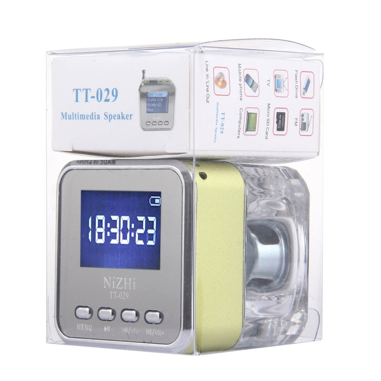 NiZHi TT-029 Multifunctional Mini Multimedia Music Playback Speaker , with LCD Display & Color Light, Support TF Card & U-disk & AUX Line In and Out & FM & Alarm Clock and Time & Lyrics Display  Function