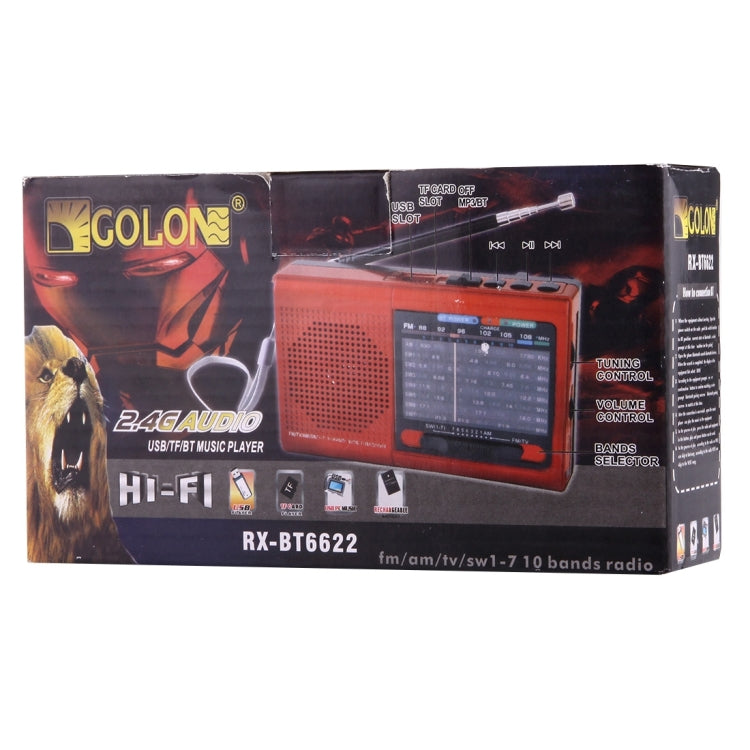 COLON RX-BT6622 Portable FM AM SW (1-7) 9 Bands Channels Radio, Rechargeable Li-ion Battery, Support Micro TF Card / USB / Bluetooth / MP3 Player