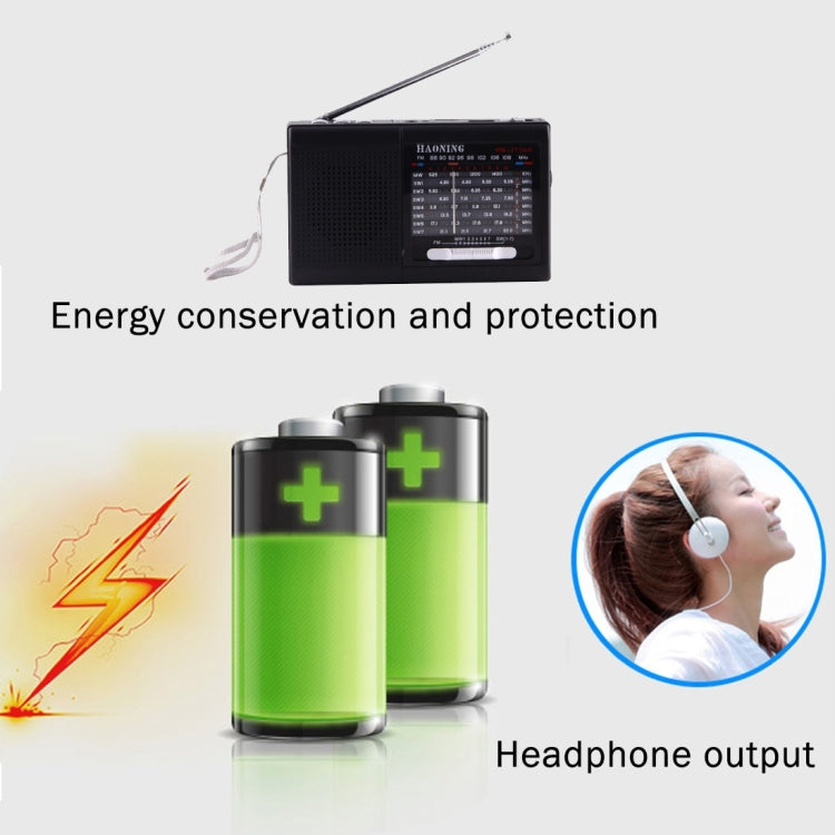 HAONING HN-315UA Portable FM AM SW (1-7) 9 Bands Channels Radio, Rechargeable Li-ion Battery, Support Micro TF Card / USB  / MP3 Player