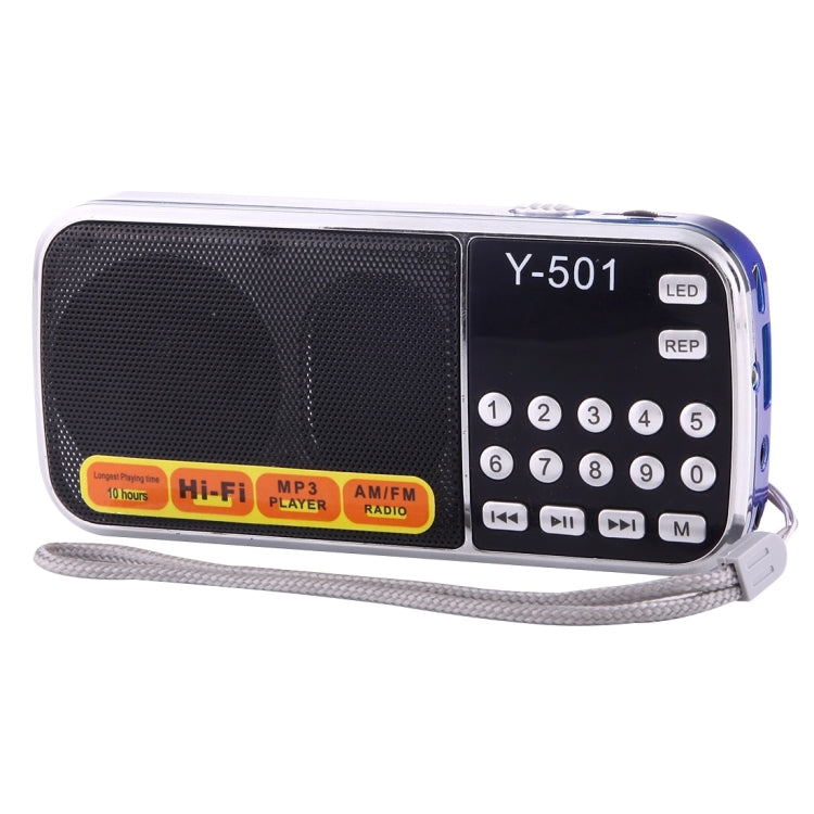 Y-501 Portable  Hi-Fi FM AM Radio Speaker, Rechargeable Li-ion Battery, LED Light, Support Micro TF Card / USB / MP3 Player