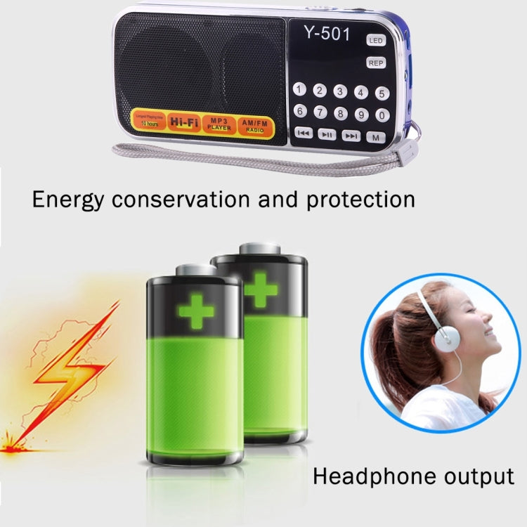 Y-501 Portable  Hi-Fi FM AM Radio Speaker, Rechargeable Li-ion Battery, LED Light, Support Micro TF Card / USB / MP3 Player