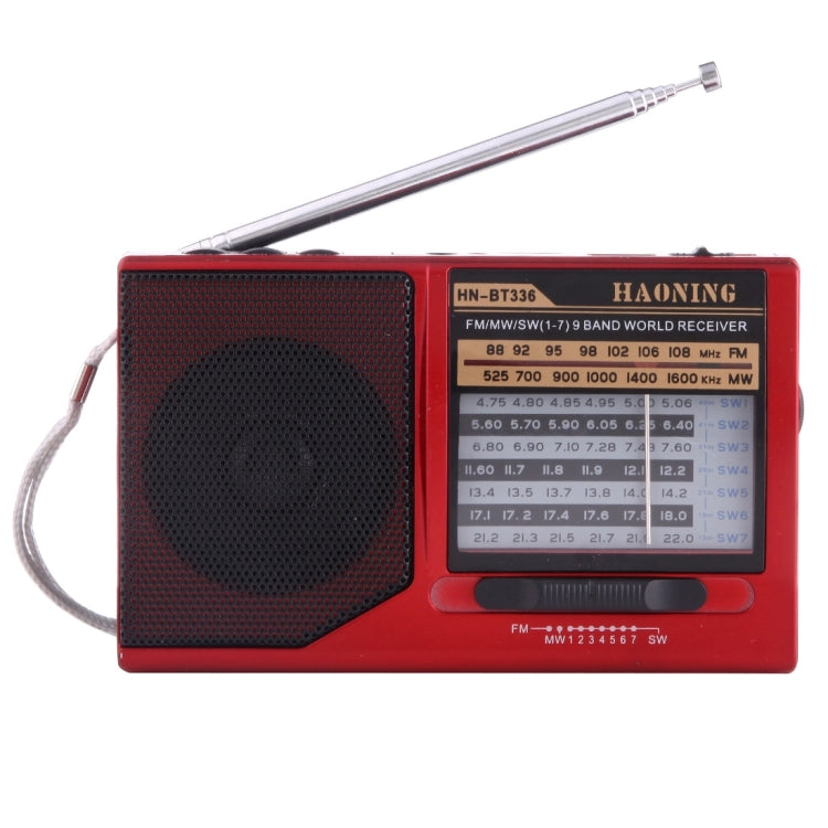 HAONING HN-BT336 Portable FM AM SW (1-7) 9 Bands Channels Radio, Rechargeable Li-ion Battery, Support Micro TF Card / USB / Bluetooth / MP3 Player