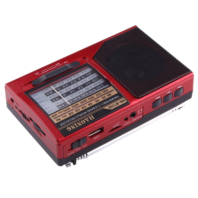 HAONING HN-BT336 Portable FM AM SW (1-7) 9 Bands Channels Radio, Rechargeable Li-ion Battery, Support Micro TF Card / USB / Bluetooth / MP3 Player