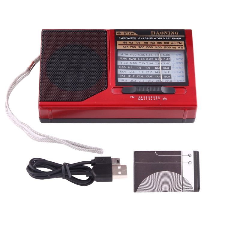 HAONING HN-BT336 Portable FM AM SW (1-7) 9 Bands Channels Radio, Rechargeable Li-ion Battery, Support Micro TF Card / USB / Bluetooth / MP3 Player