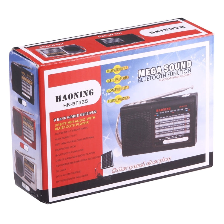 HAONING HN-BT336 Portable FM AM SW (1-7) 9 Bands Channels Radio, Rechargeable Li-ion Battery, Support Micro TF Card / USB / Bluetooth / MP3 Player