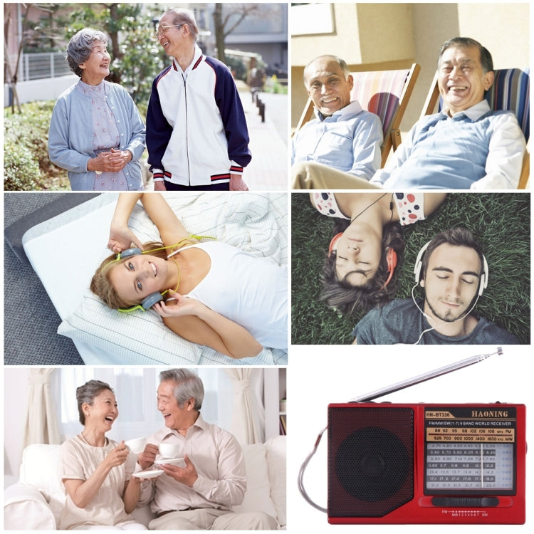 HAONING HN-BT336 Portable FM AM SW (1-7) 9 Bands Channels Radio, Rechargeable Li-ion Battery, Support Micro TF Card / USB / Bluetooth / MP3 Player