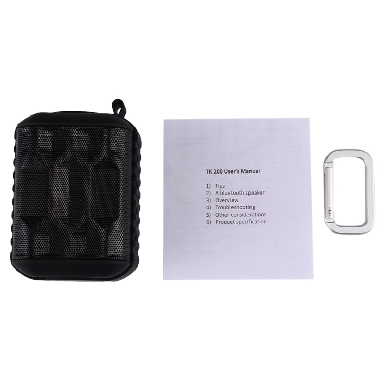 TK200 Portable Life Waterproof Bluetooth Stereo Speaker, with Built-in MIC & Hook, Support Hands-free Calls & TF Card & AUX IN, Bluetooth Distance: 10m(Black)