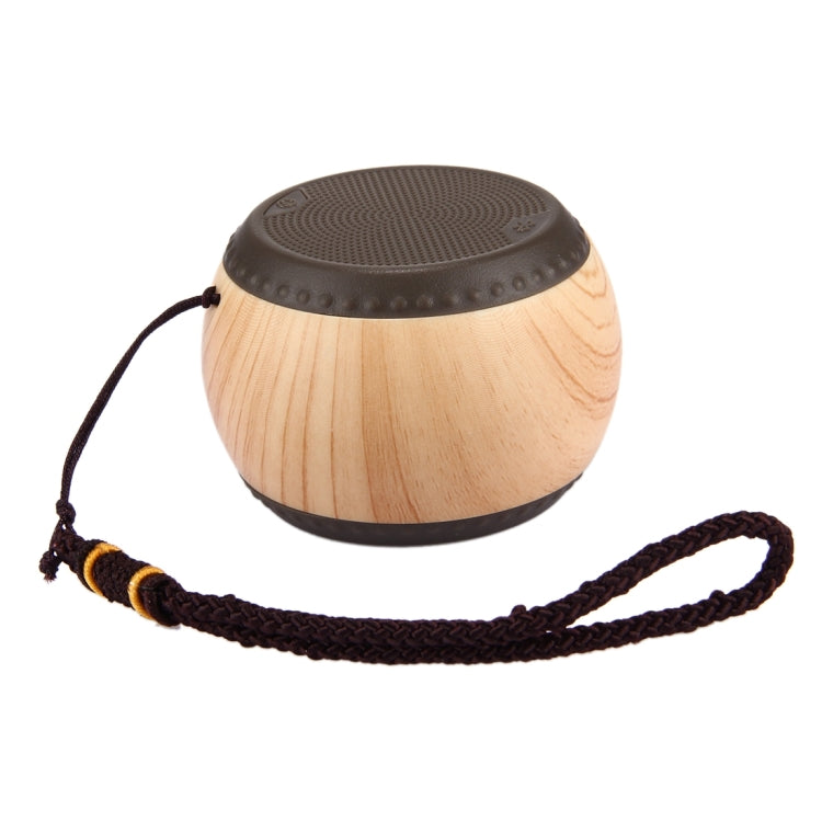 A14 Mini Portable Drum Shaped Wood Texture Bluetooth Stereo Speaker with Lanyard, Bluetooth Distance: 10m(Brown)