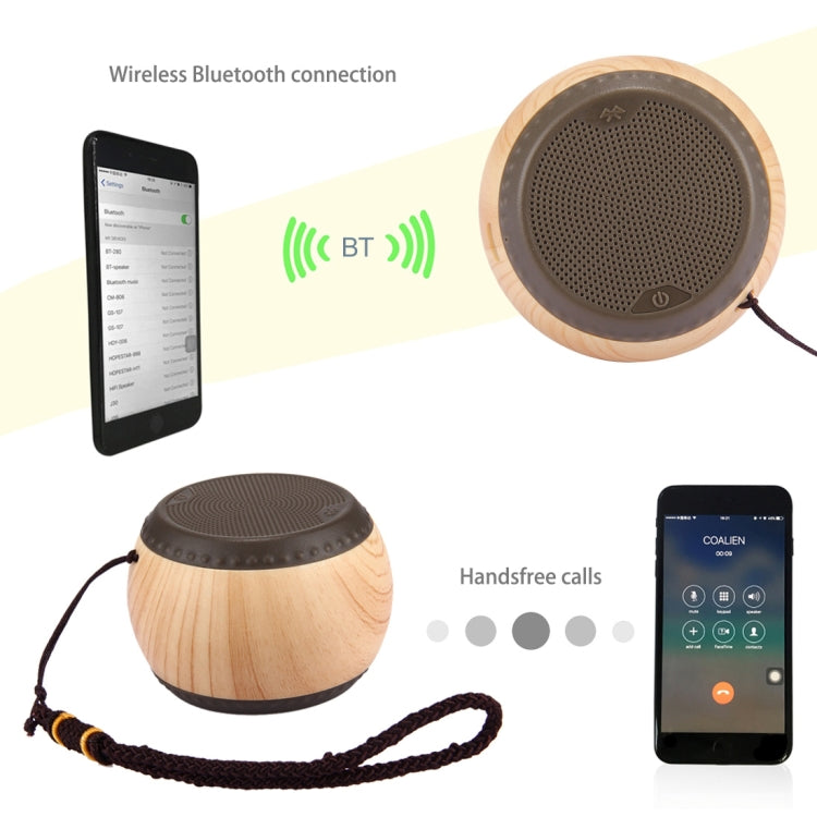 A14 Mini Portable Drum Shaped Wood Texture Bluetooth Stereo Speaker with Lanyard, Bluetooth Distance: 10m(Brown)