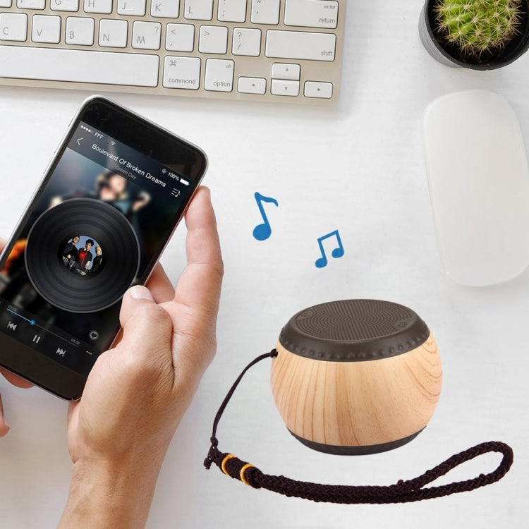 A14 Mini Portable Drum Shaped Wood Texture Bluetooth Stereo Speaker with Lanyard, Bluetooth Distance: 10m(Brown)