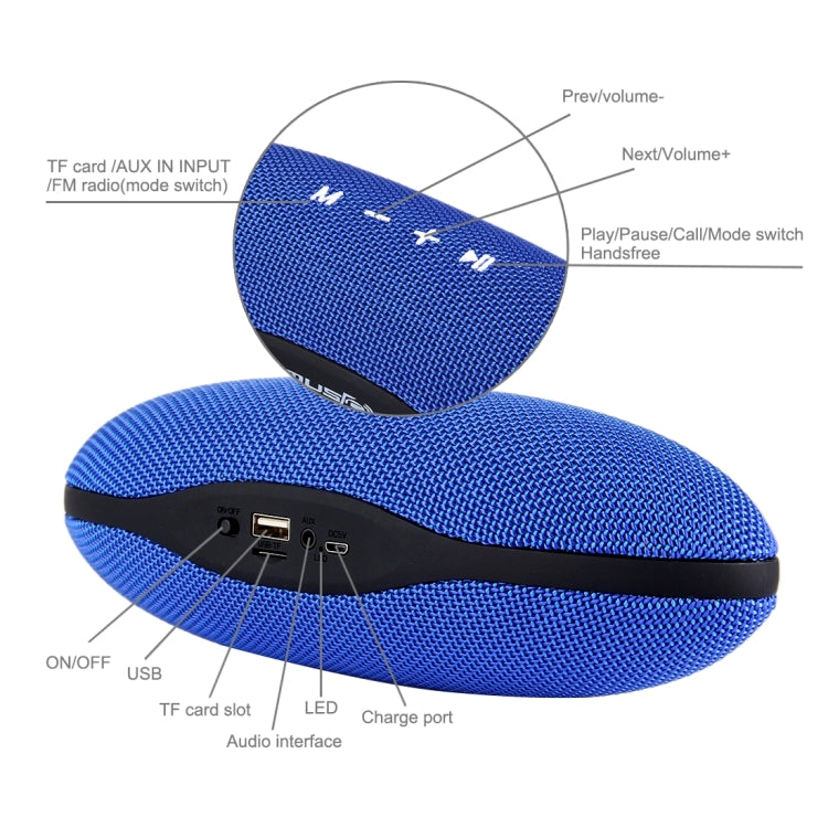 XC-Z6 Portable Oval Shaped Fabric Design Bluetooth Stereo Speaker, with Built-in MIC, Support Hands-free Calls & TF Card & AUX IN & FM, Bluetooth Distance: 10m